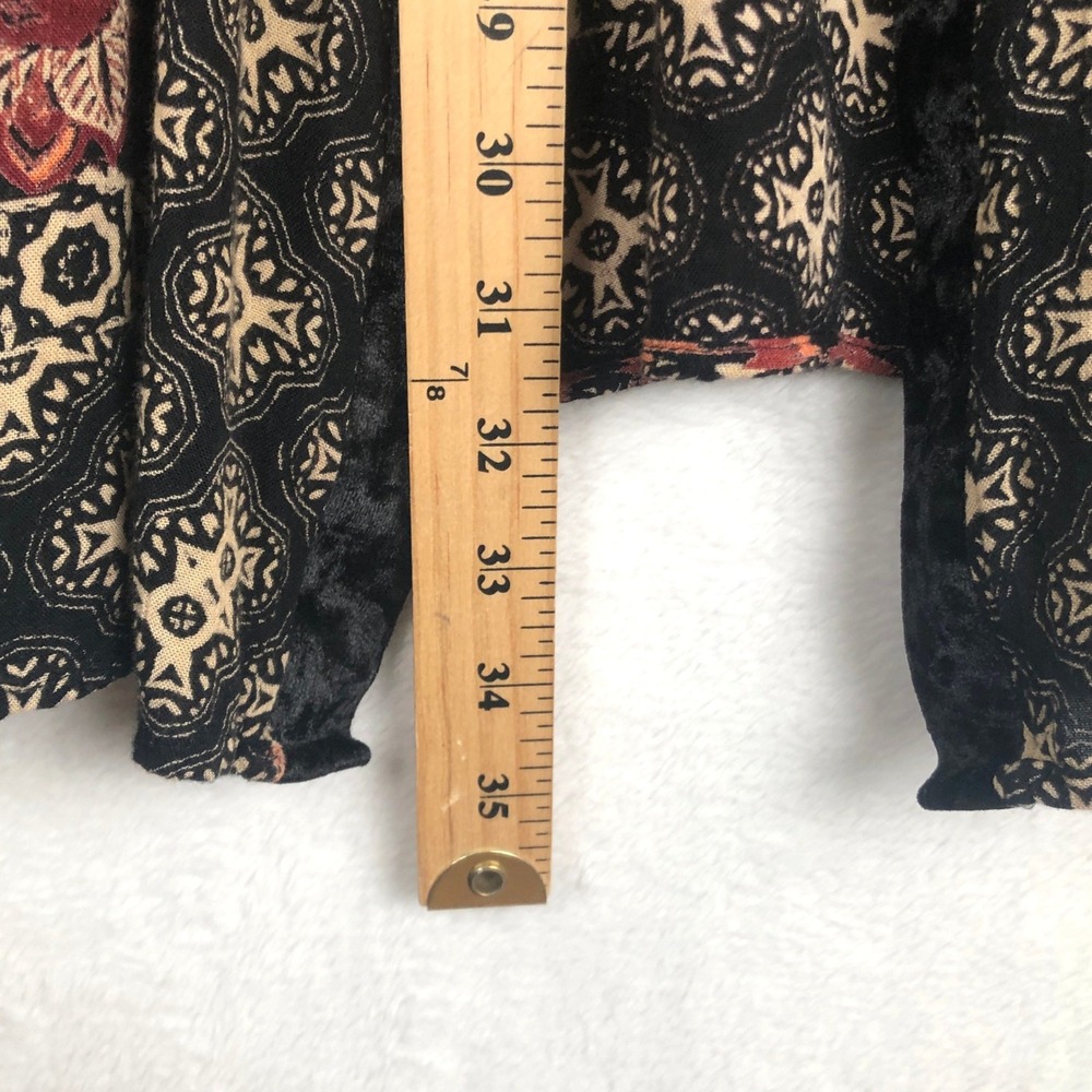 ANGIE Boho Floral Velvet Trim Bell Sleeve Kimono Cardigan Sz L Black Orange - Picture 8 of 8